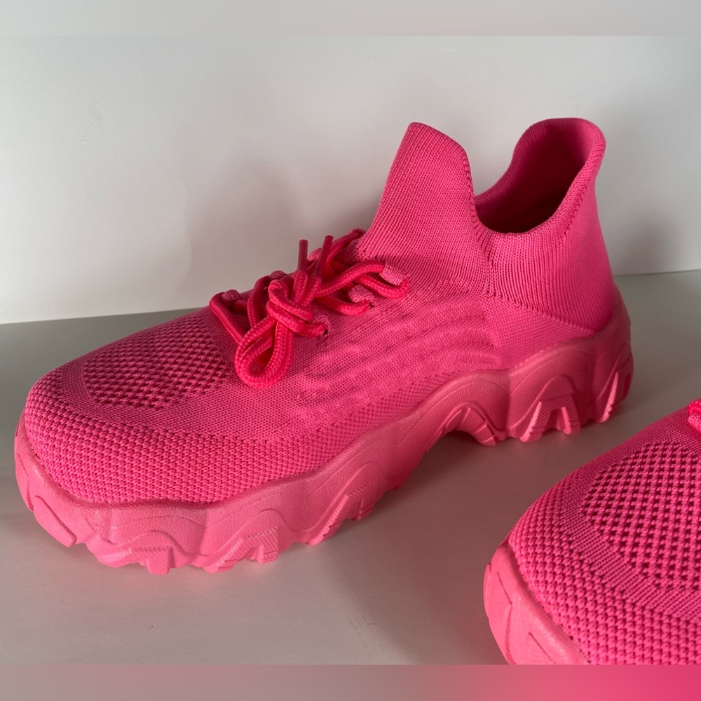 Women’s Pink Fashionable Lace Up Platform Sneakers size 10 - Picture 4 of 10